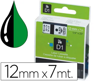Ruban titreuse dymo d1 12mmx7m coloris impression noir/vert