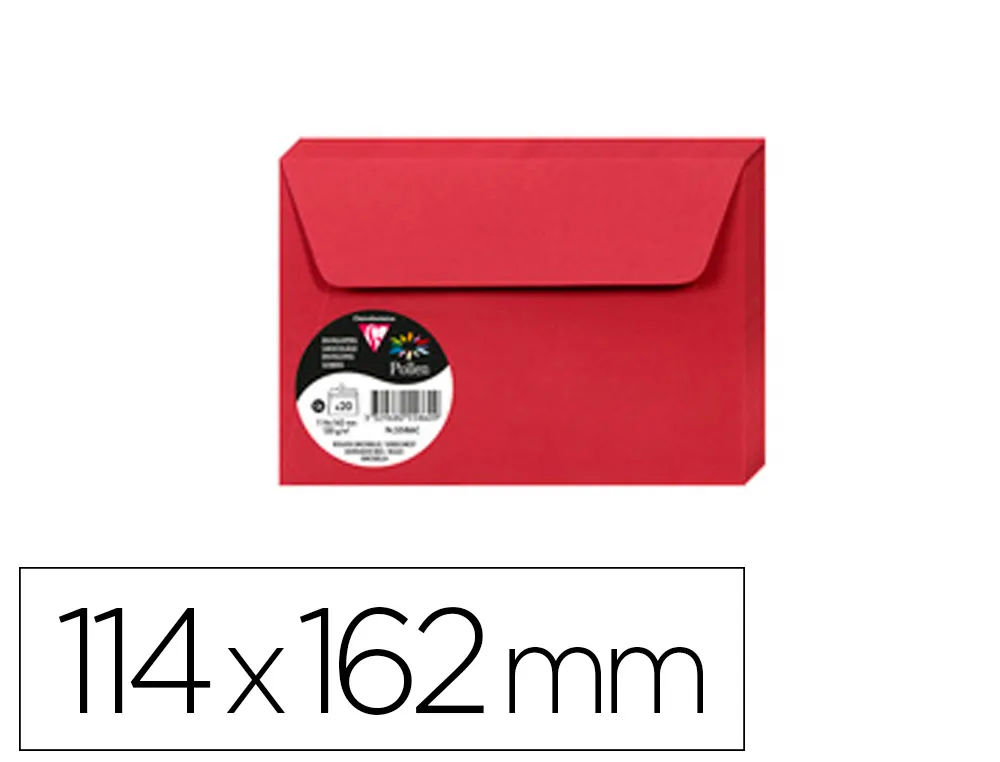 Enveloppe visite clairefontaine pollen c6 114x162mm 120g rouge groseille étui 20 unités