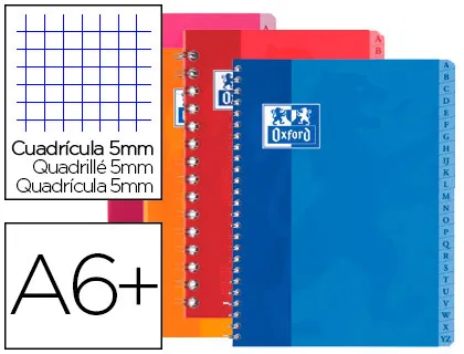 Répertoire oxford brochure souple couverture lavable touches plastifiées 110x170mm 192 pages 90g 5x5mm assortis