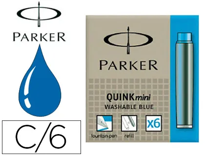 Cartouche parker quink mini couleur encre bleue effaçable étui 6 unités