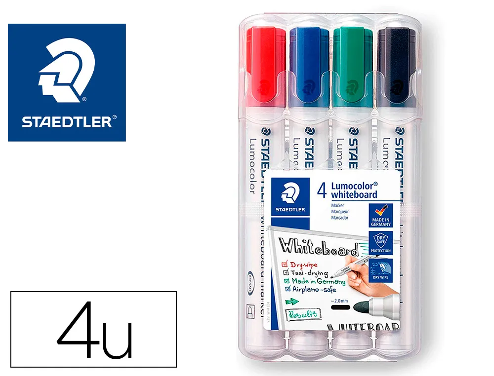 Marqueur staedtler tableau blanc dry safe pointe ogive assortiment 4 unités
