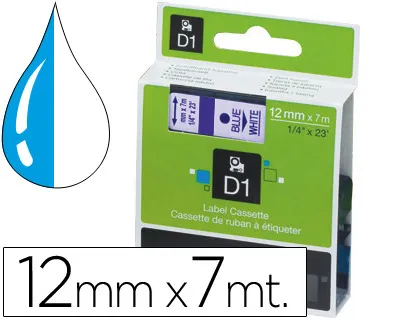 Ruban titreuse dymo électronique standard d1 12mmx7m 31g coloris impression bleu/transparent