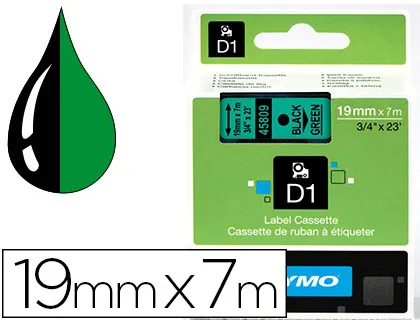 Ruban titreuse dymo électronique standard d1 19mmx7m 23g coloris impression noir/vert