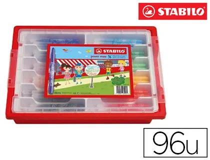 Feutre coloriage stabilo power max encre lavable corps large pointe large bloquée pochette 96 unités