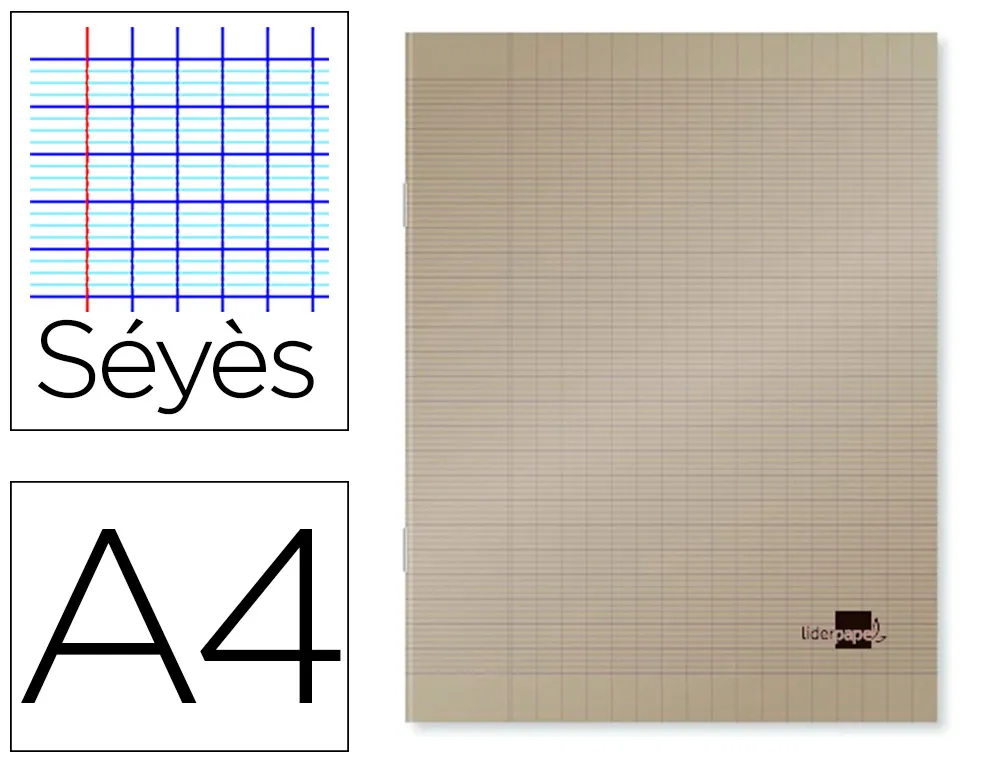Cahier piqué liderpapel couverture plastique souple A4 21x29,7cm 96 pages seyes coloris gris