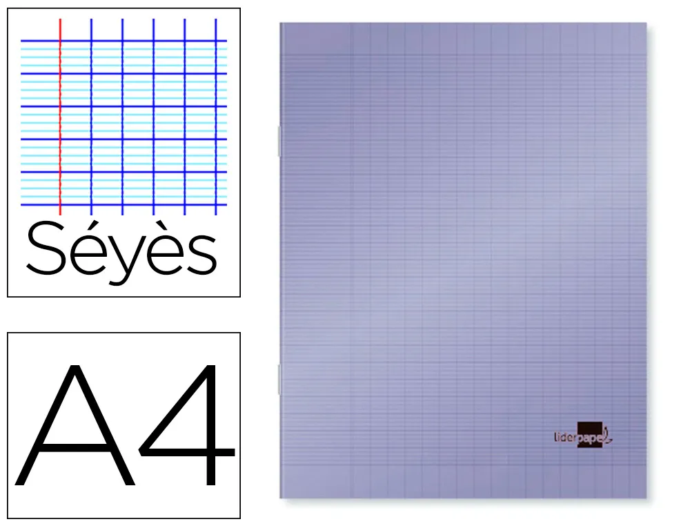 Cahier piqué liderpapel couverture plastique souple A4 21x29,7cm 96 pages seyes coloris violet