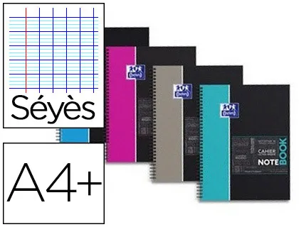 Bloc oxford notebook reliure intégrale couverture carton extra-rigide A4+ 245x310mm 160 pages 90g seyes 4 trous
