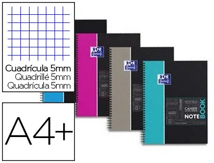 Bloc oxford notebook reliure intégrale couverture carton extra-rigide A4+ 245x310mm 160 pages 90g 5x5mm 4 trous