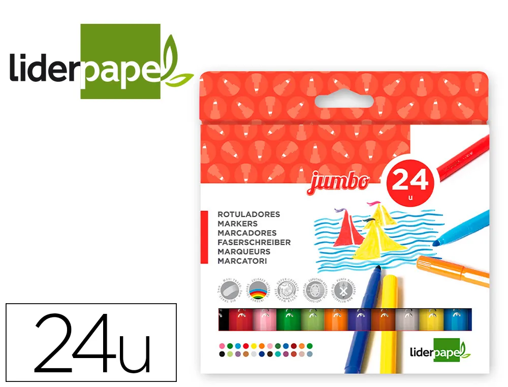 Feutre coloriage liderpapel jumbo longueur écriture 800m pointe nylon 5mm diamètre boîte carton 24 unités