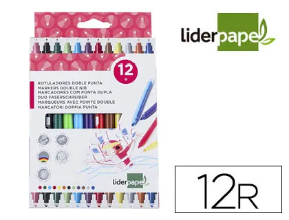 Feutre coloriage liderpapel duo 2 pointes fibre 5mm et 2.5mm longueur écriture 800m boîte carton 12 unités