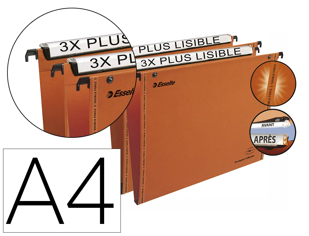 Dossier suspendu esselte vmg kraft orange 240g tiroir entraxe 330mm h250mm fond 15 porte-étiquette large boîte 25 unités