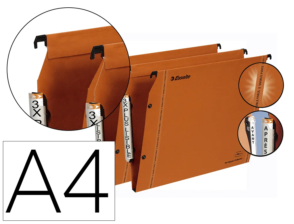Dossier suspendu esselte dual kraft lmg 240g armoire entraxe 330mm h275mm fond 30 coloris orange boîte 25 unités