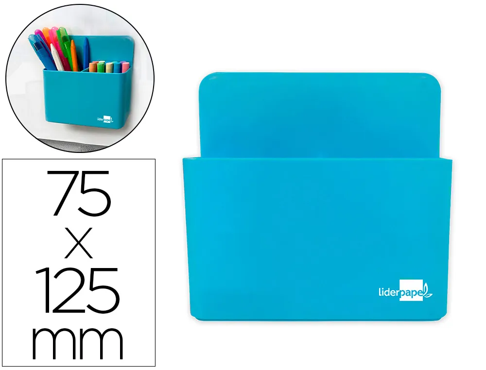 Pot a crayons liderpapel plastique magnetique 125x75x40 mm bleu