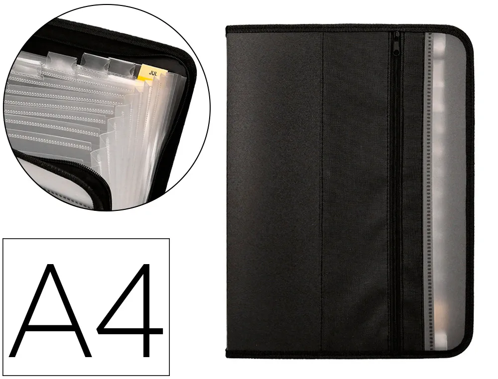 Trieur liderpapel 13 compartiments polypro a4 fermeture eclair coloris noir