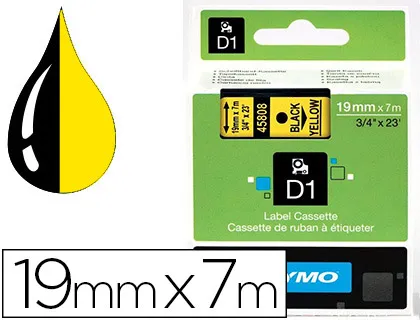 Ruban titreuse dymo d1 19mmx7m coloris impression noir/jaune