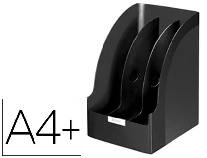 Porte-revues leitz jumbo maxi polystyrène format 240x320mm 3 compartiments amovibles 65mm dos 210mm 320x250x210mm noir