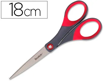 Ciseaux scotch précision 180mm lames acier inoxydable anneaux matière antidérapante bicolore rouge/gris garantie à vie