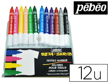 Feutre coloriage pébéo tissu pointe large adapté enfants couleurs assorties pochette 12 unités