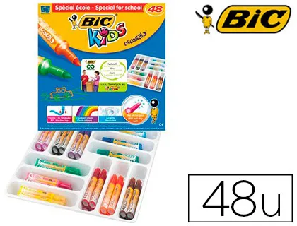Feutre coloriage bic kids decoralo pointe ogive extra large bloquée 12 couleurs assorties spécial école 48 unités