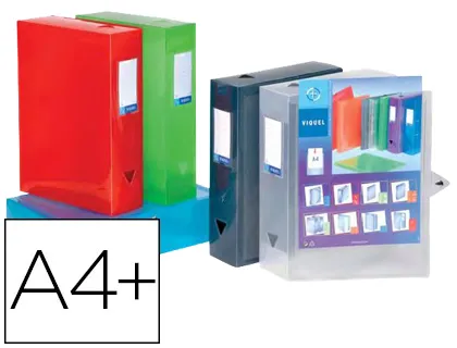 Boîte classement viquel propyglass 8/10e personnalisable dos 80mm fermeture patte en v bouton pression trous préhension