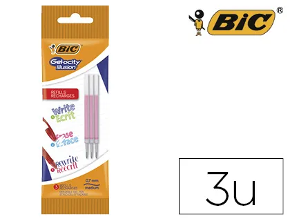 Recharge stylo bic gelocity illusion encre gel effaçable coloris rouge pochette de 3 unités