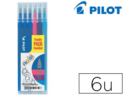 Recharge roller pilot frixion pointe moyenne assortiment 3 bleu 1 rose 1 violet 1 turquoise set de 6 unités