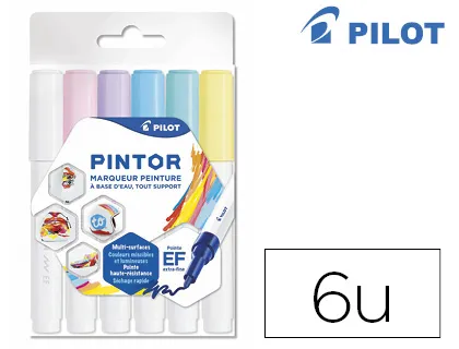 Marqueur pilot pintor set pastel mix ponte extra fine coloris bleu jaune violet vert rose blanc pochette 6 unités