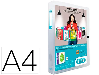 Boîte classement elba polyvision polypropylène transparent personnalisable A4 24x32cm dos 4cmm incolore