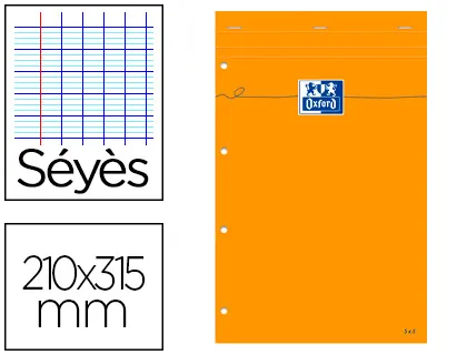 Bloc oxford orange A4 papier optik paper extra-blanc 80g couverture carte enduite 21x31,5cm 80 feuilles perforées seyes