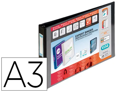 Classeur A3 à l'italienne pvc 4 anneaux dos 55mm coloris noir