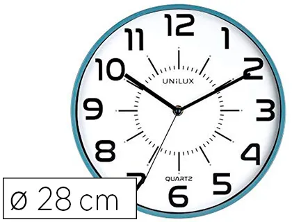Horloge unilux pop quartz haute précision silencieuse pile 1,5v aa fournie diamètre 28cm lisibilité 30m bleu