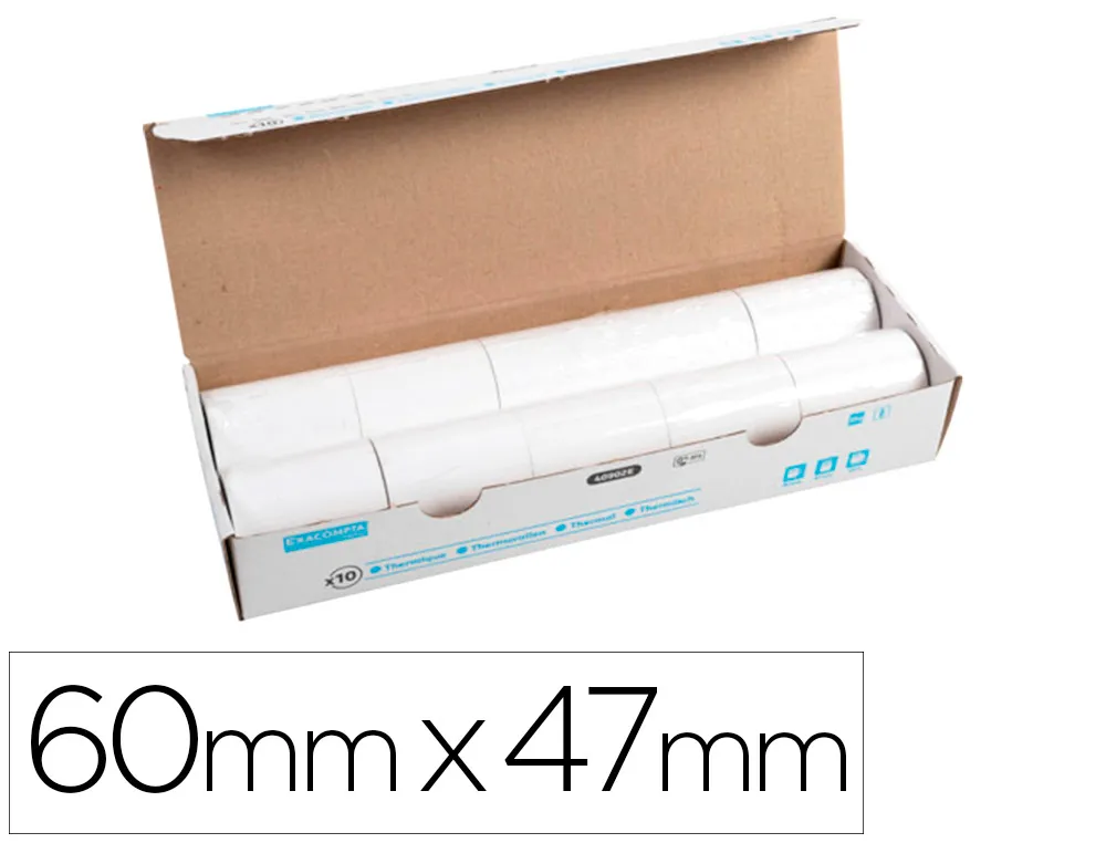 Bobine thermique exacompta tickets carte bancaire 1 pli sans bpa 60x47mm mandrin 12mm métrage 25m boîte 10 rouleaux