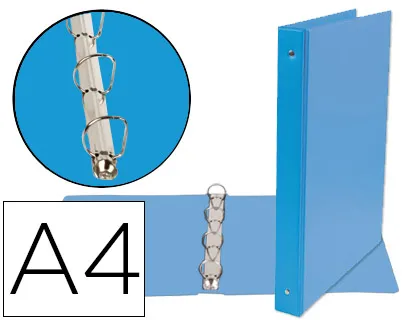 Classeur liderpapel 4 anneaux ronds 25mm A4 carton rembordé pvc coloris bleu ciel
