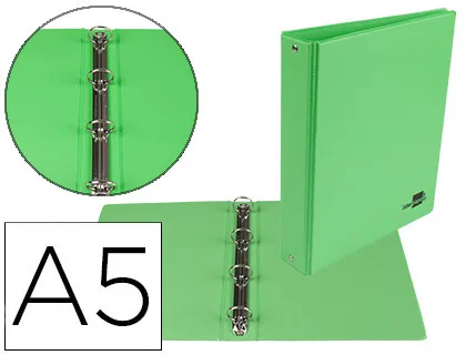 Classeur liderpapel 4 anneaux ronds 25mm A5 carton rembordé pvc coloris vert pistache