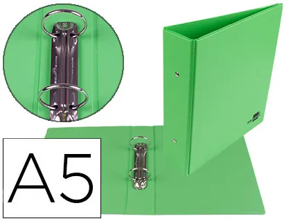Classeur liderpapel 2 anneaux ronds 40mm A5 carton rembordé pvc coloris vert pistache