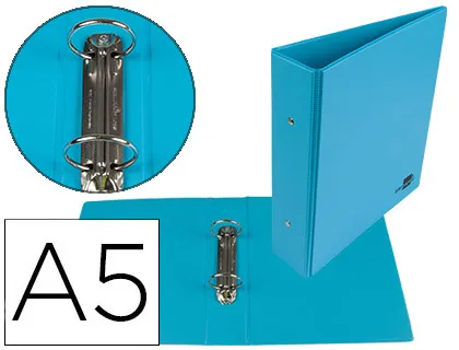 Classeur liderpapel 2 anneaux ronds 40mm A5 carton rembordé pvc coloris bleu ciel