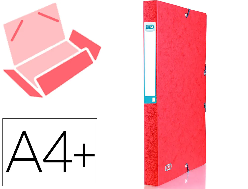 Boite classement elba eurofolio carte grainee 600g 7/10e A4+ dos 25mm 3 rabats elast etiquette dorsale rouge
