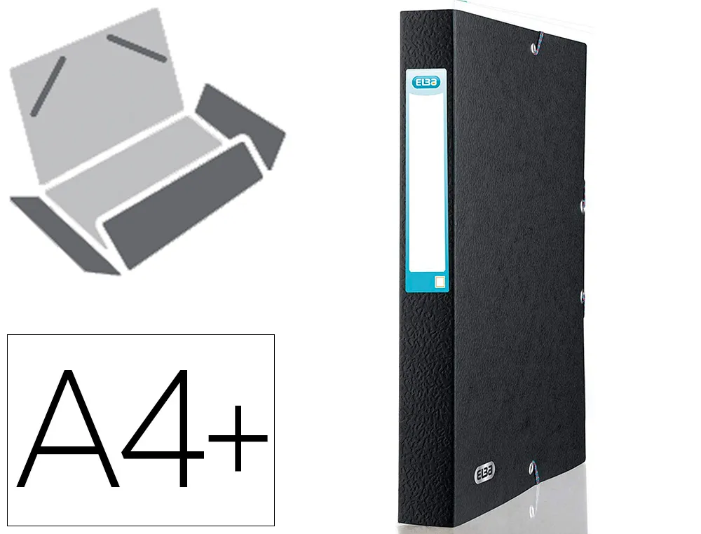 Boite classement elba eurofolio carte grainee 600g 7/10e A4+ dos 40mm 3 rabats elast etiquette dorsale noir