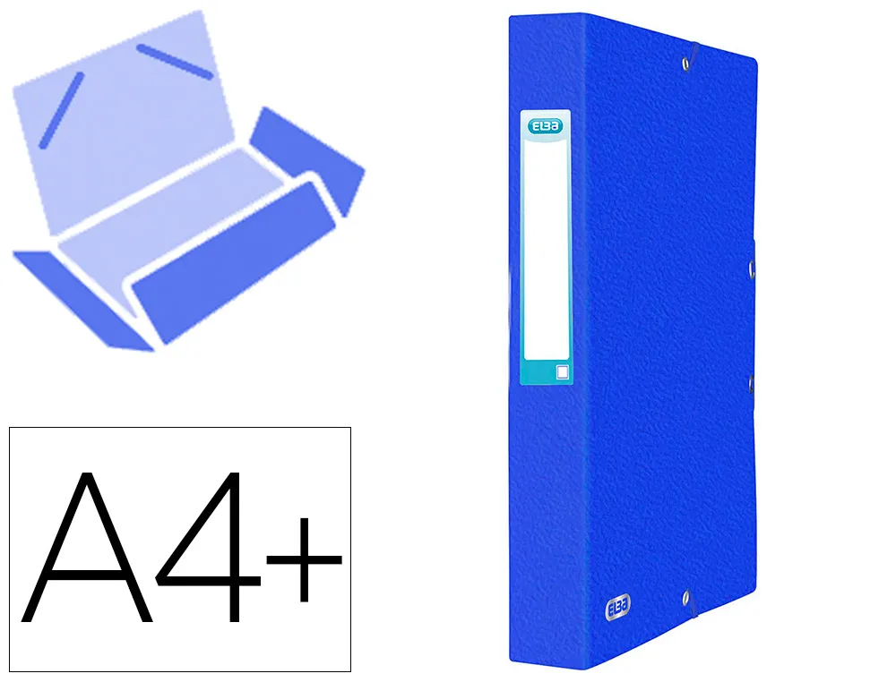 Boite classement elba eurofolio carte grainee 600g 7/10e A4+ dos 40mm 3 rabats elast etiquette dorsale bleu