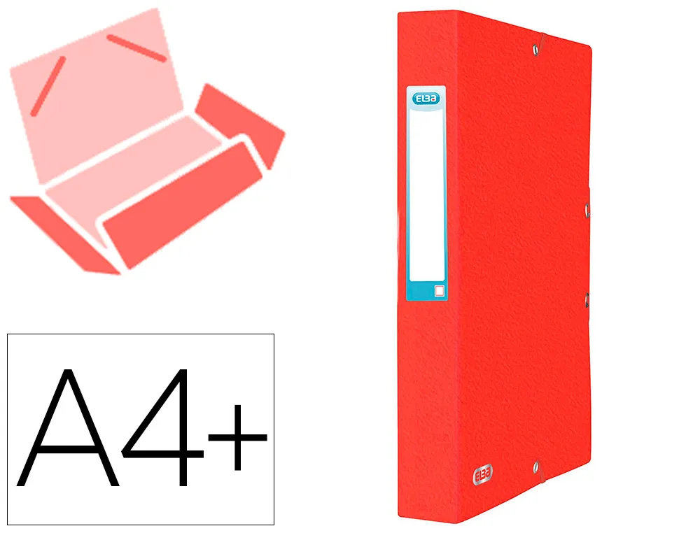 Boite classement elba eurofolio carte grainee 600g 7/10e A4+ dos 40mm 3 rabats elast etiquette dorsale rouge