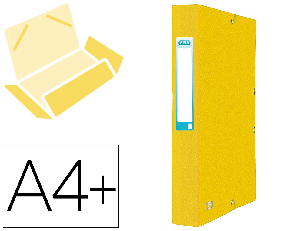 Boite classement elba eurofolio carte grainee 600g 7/10e A4+ dos 40mm 3 rabats elas etiquette dorsale jaune