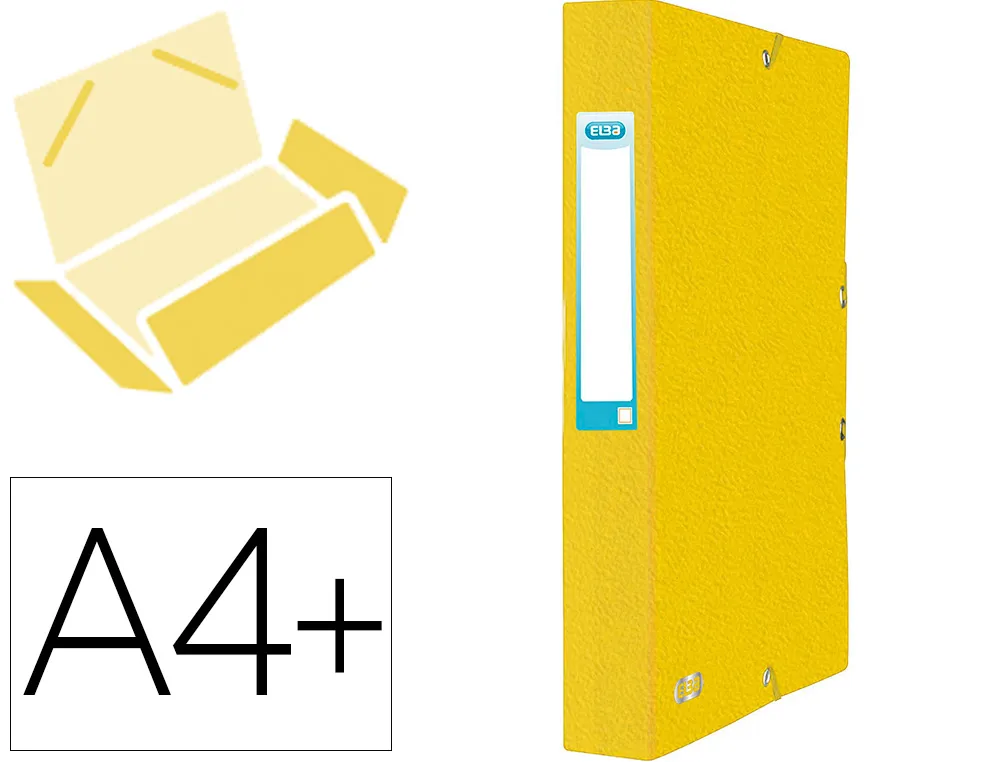 Boite classement elba eurofolio carte grainee 600g 7/10e A4+ dos 60mm 3 rabats elas etiquette dorsale jaune