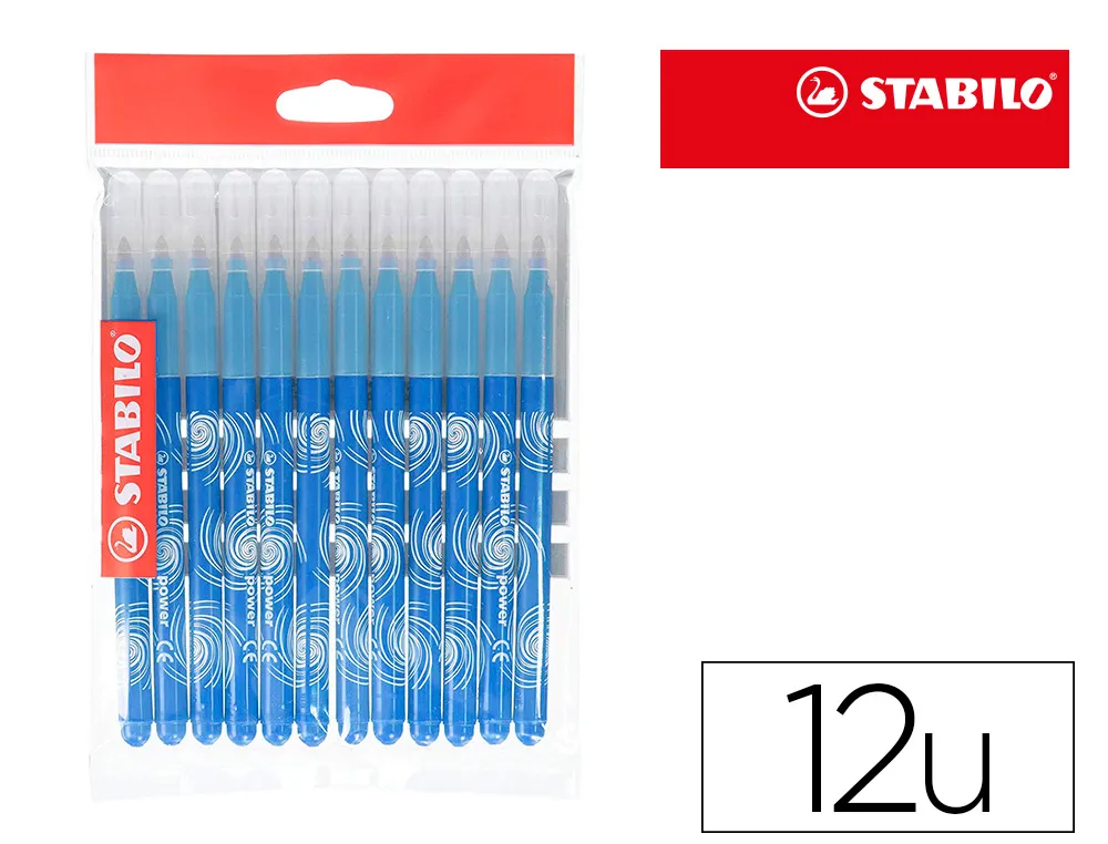 Feutre coloriage stabilo power recharge coffret schoolpack pointe moyenne bloquée coloris bleu ciel pochette de 12un