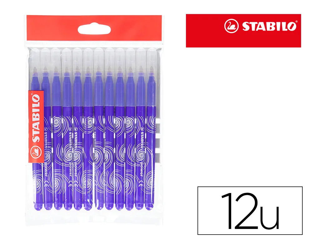 Feutre coloriage stabilo power recharge coffret schoolpack pointe moyenne bloquée coloris bleu pochette de 12un