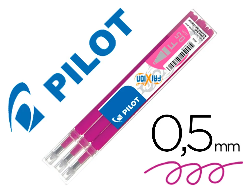 Recharge roller pilot frixion ball pointe fine coloris rose set 3 unités