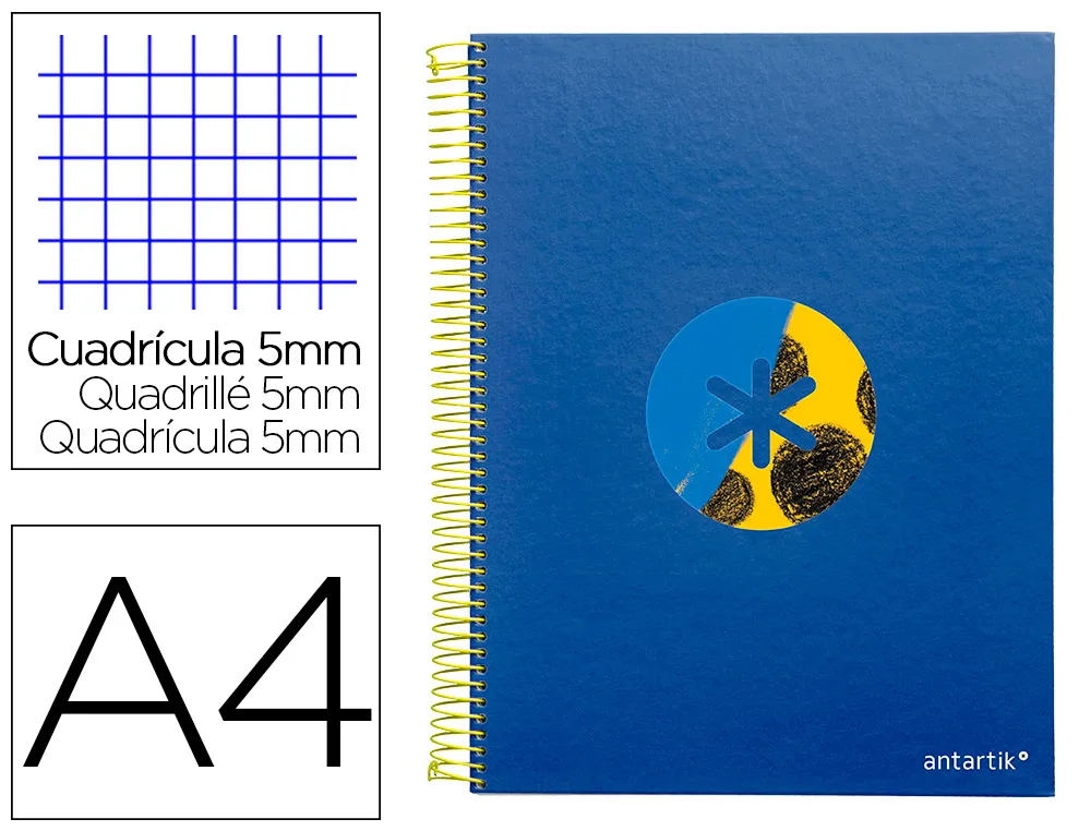 Cahier spirale liderpapel antartik A4 120f 100g remborde5x5mm micro-perf 5 bandes 4 trous trending 2020 bleu