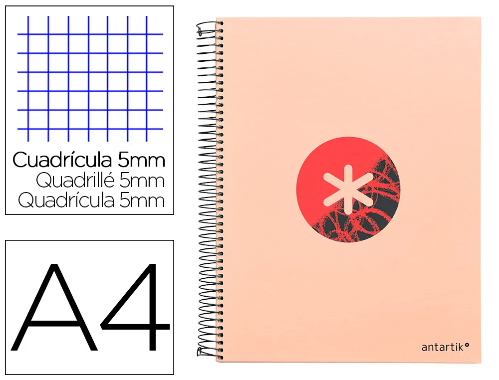 Cahier spirale liderpapel antartik A4 120f 100g remborde5x5mm micro-perf 5 bandes 4 4 trous trending 2020 corail