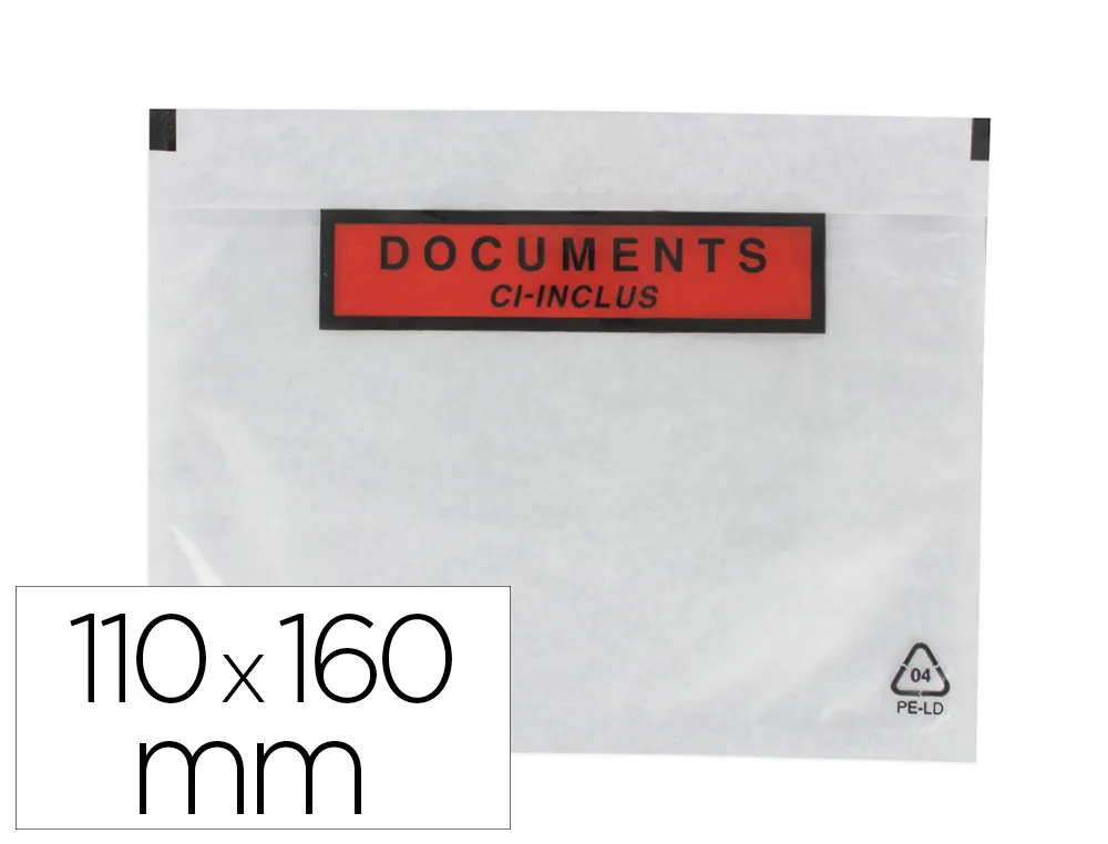 Pochette gpv polyethylene imprimee document ci-inclus 110x160mm protege des dechirures et intemperies paquet 100 unites
