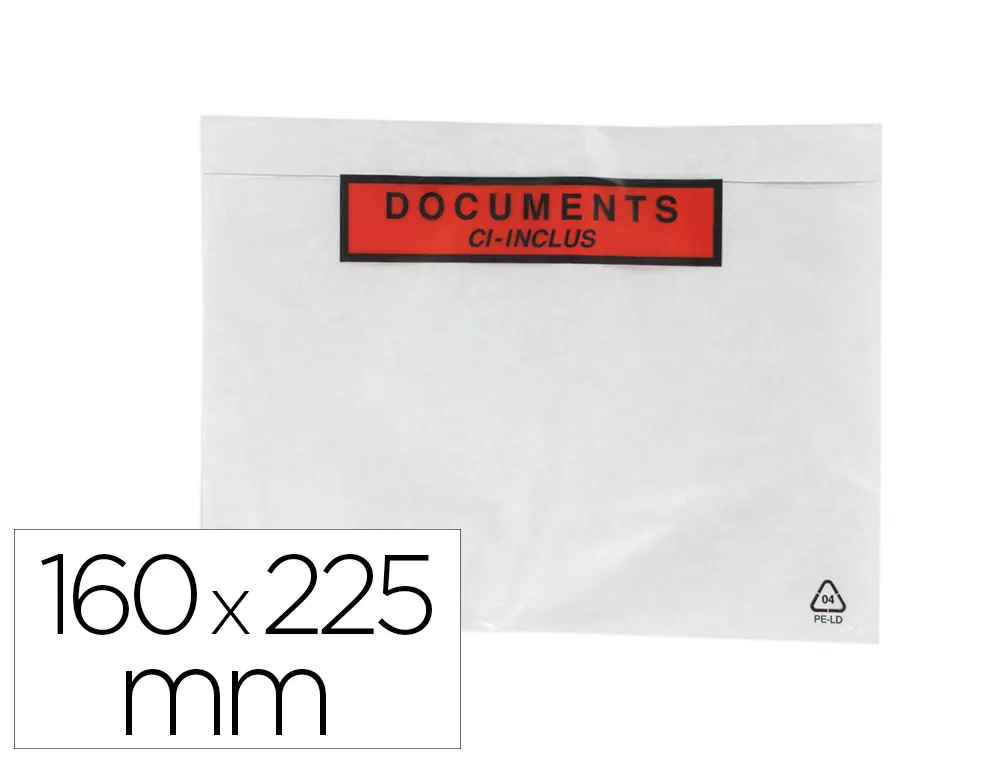 Pochette gpv polyethylene imprimee document ci-inclus 160x225mm protege des dechirures et intemperies paquet 100 unites