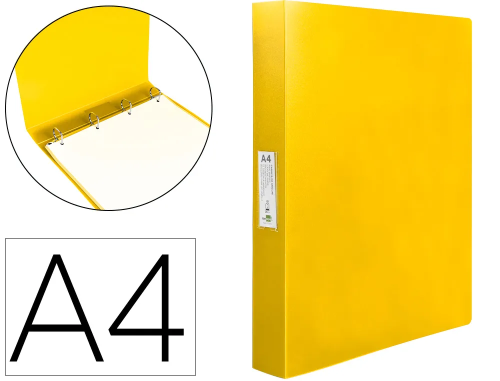 Classeur liderpapel 4 anneaux 25mm A4 260x315mm polypropylene dos 40mm porte-cartes visite coloris Jaune CH32